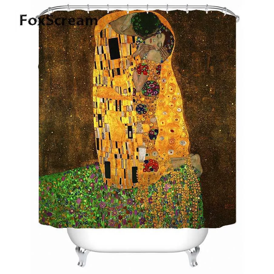 Gustav Klimt Curtain Kurtyna do łazienki do łazienki Wodoodporna zasłona prysznic Frabic Wath Home Decor Curtains Lub Mat 210609