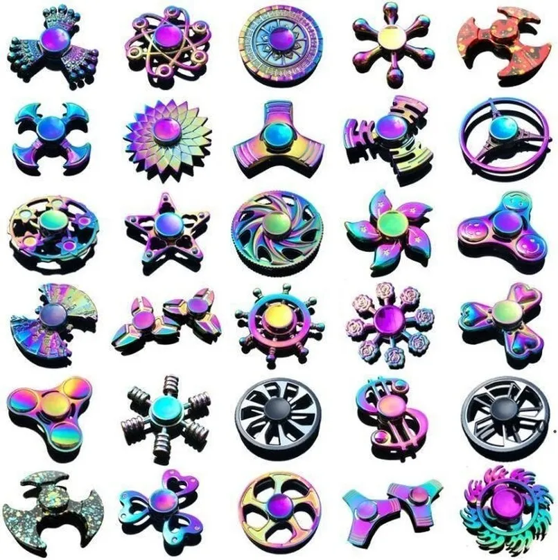 Regenbogen-Metall-Fidget-Spinner, Stern, Blumenschädel, Drachenflügel, Handspinner für Autismus, ADHS, Dekompression, Angst, Stress, EDC-Fidget-Spielzeug GG0223