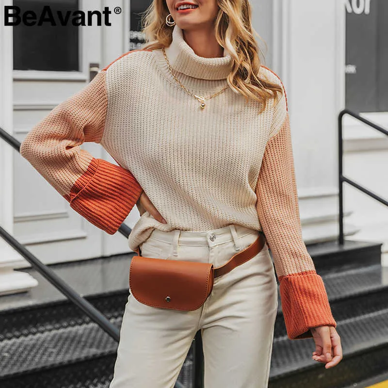 Pull Femme élégant Tricoté Style Patchwork - Manches Longues, Effet Faux Deux-pièces - Polyester Doux, Pour Toutes Occasions