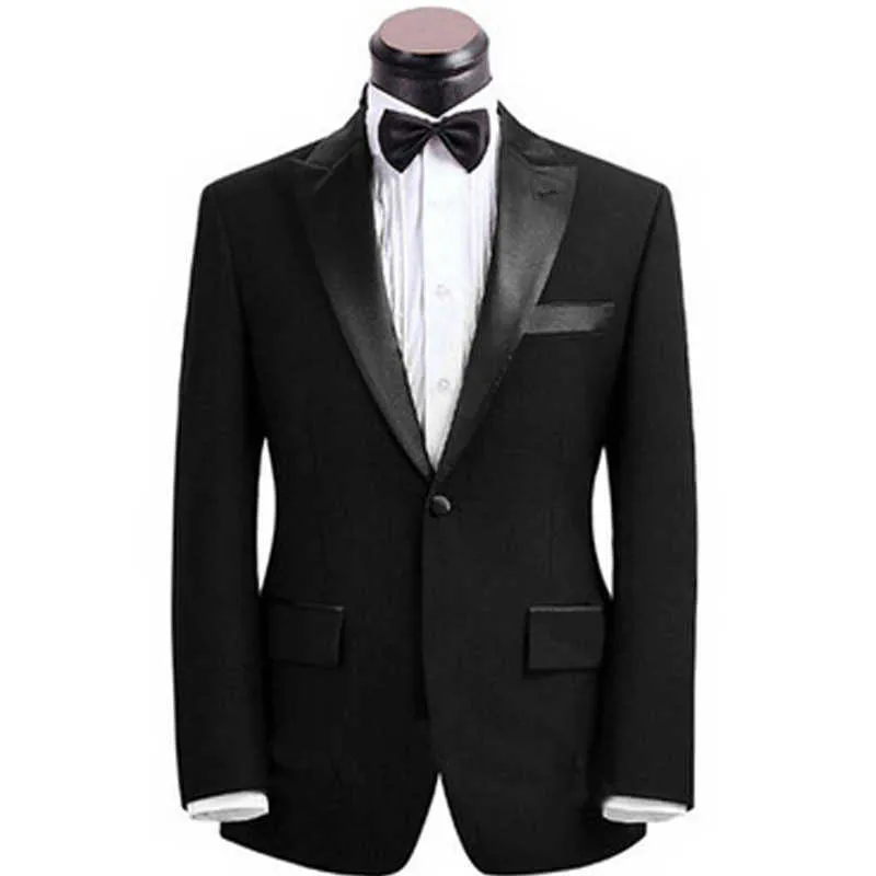 Svart Formell Bröllop Tuxedo för Groom 2 Piece Slim Fit Män Passar Med Peaked Lapel Prom Boyfriend Man Mode Jacka Med Byxor X0909