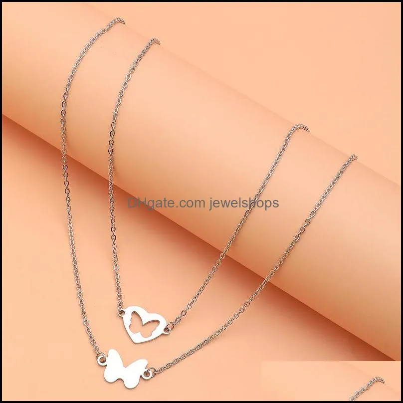 Friendship Couples Metal alloy 2pcs/set Love Heart Butterfly Sisters best friends necklace Women Man Lucky Wish Jewelry