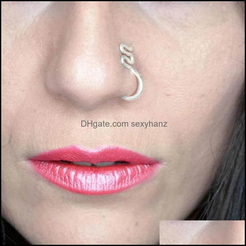 Other 925 Silver Fake Piercing Nose Ring Septum Hoop Handmade Gold Filled Faux Jewelry Custom Punk