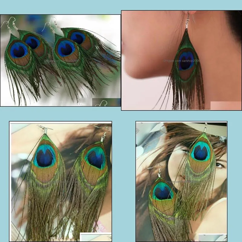 2021 Retro national style luxury peacock feather earrings color wild earrings fashion trend