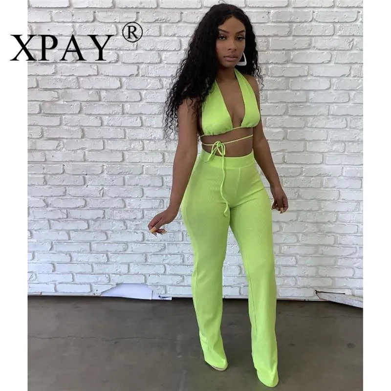 Women's Two Piece Pants Wholesale Items Sexy Fashion Pant Sets Multiple Straps Backless Top And Loose Solid Color Bulk Lots X6858