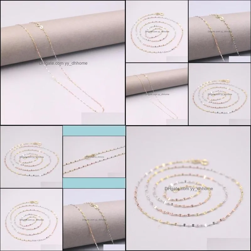 Chains Pure 18K Multi-Tone Gold Chain Lucky 1.2mm Lip Link Necklace 18inch / 1g Stamped AU750 For Woman Gift
