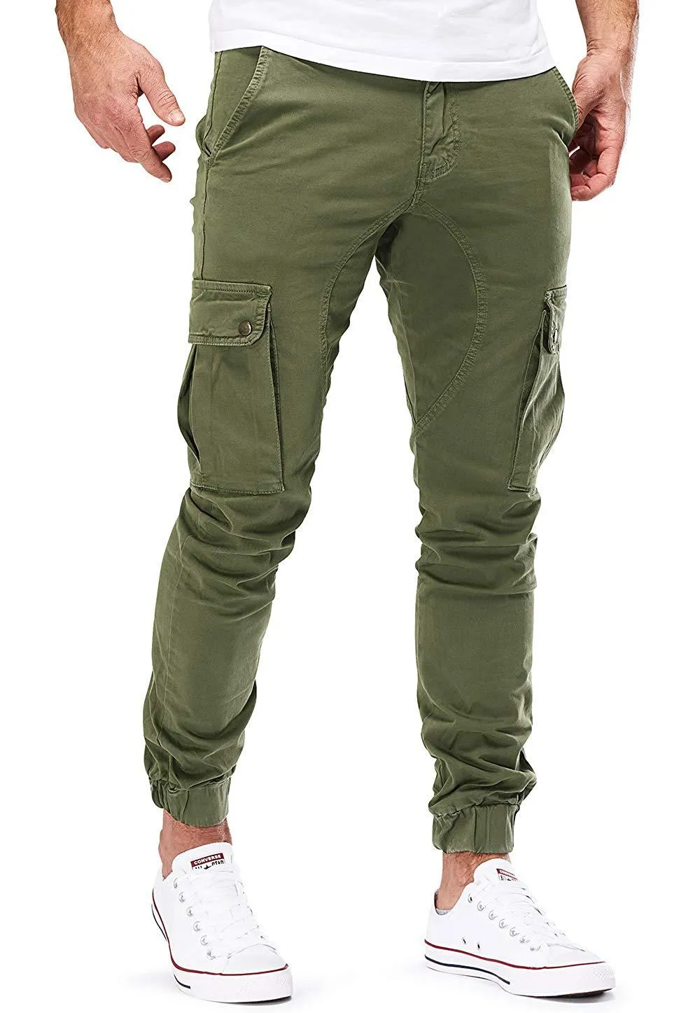 Calça masculina Hip Hop Cargo Pants Masculina Runners Sólida com vários bolsos Calça de moletom cintura elástica M-3XL