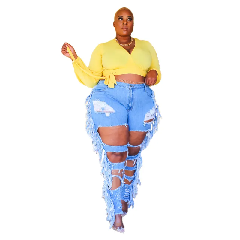 Stylish Washed Blue Denim Jeans With Tassels For Women Plus Size Options  Available 3XL 5XL Spring/Fall Ripped Plus Size Leggings With Holes Fast DHL  Shipping Style #5637 From Sell_clothing, $24.03