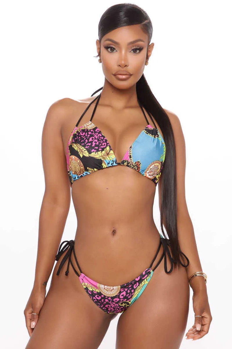 Plus Size Mini Bikini Set Tie Side Swimsuit For Women Bandage