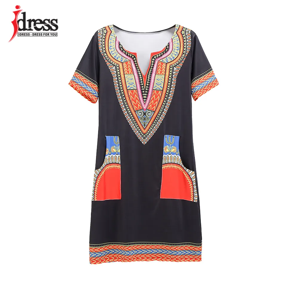 IDress S-XXXL Plus Size Sexy Casual Summer Dress Women Short Sleeve Party Dresses Black Vintage Traditional Printed Dresses (15)