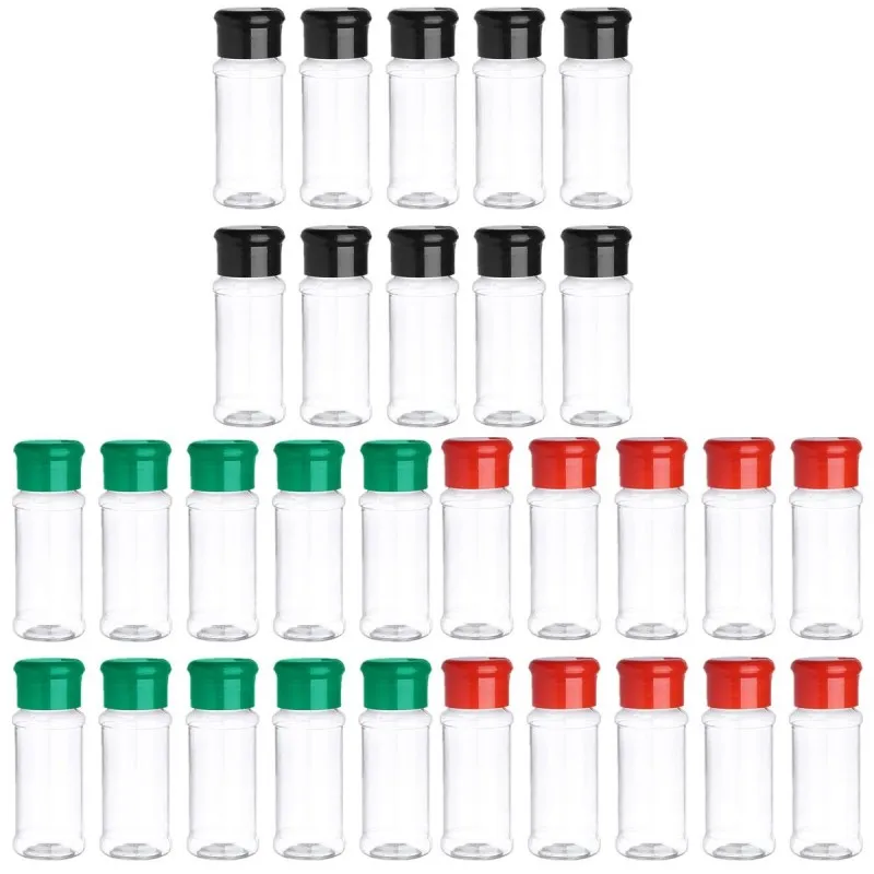 Garrafas de especiarias plásticas vazias de 60ml 80ml, frasco do tempero do shaker da pimenta de sal - para armazenar e dispensar especiarias, ervas pós perfeitos frascos claros de especiarias