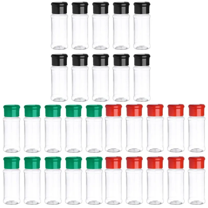 60 ml 80ml lege plastic kruidenflessen, zout peper shaker kruidenpot - voor het opslaan en geven van specerijen, kruiden poeders Perfect Clear Spice Potten