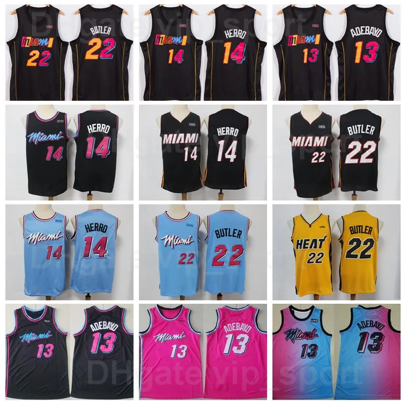 Men Basketball Jimmy Butler Jersey 22 Bam Adebayo 13 Tyler Herro 14 Breathable Blue Yellow Black Pink Team Away For Sport Fans Pure Cotton Good Quality On Sale