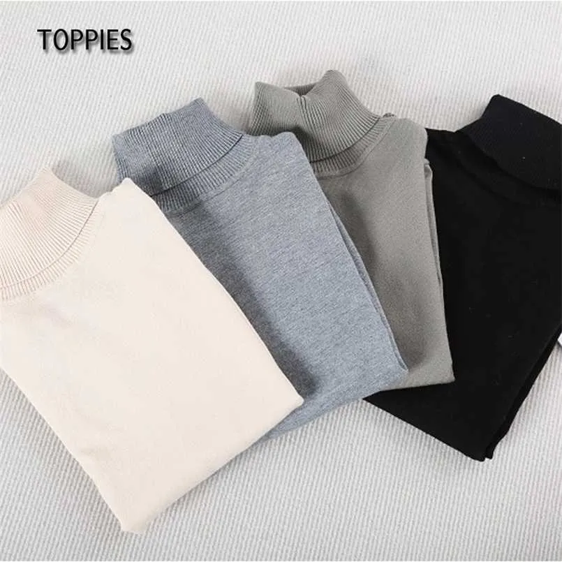 Toppies automne hiver basique pull à col roulé mince femmes pull tricoté hauts pulls pulls blancs 211215