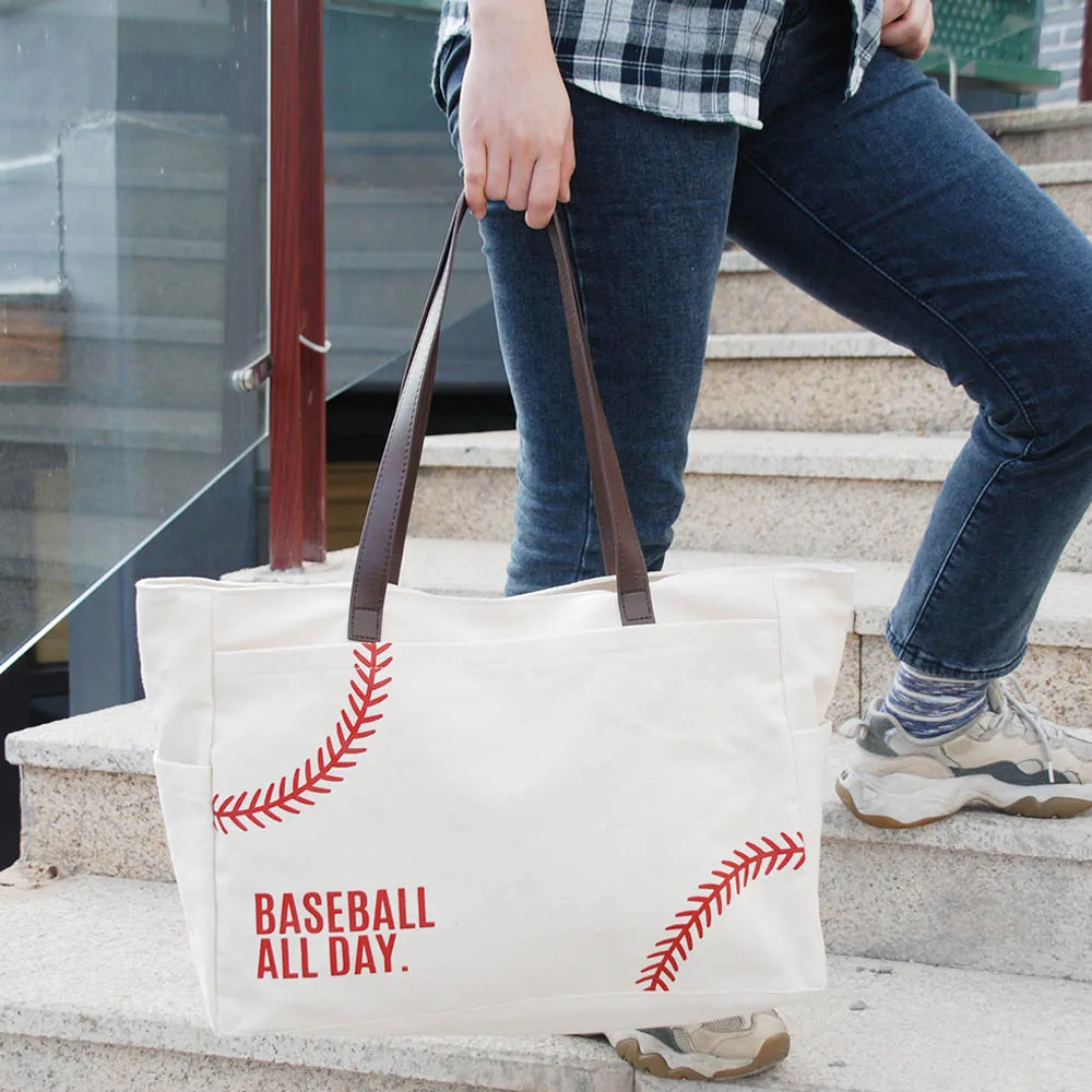 Klassiska sidfickor Baseballpåse stor kapacitet softball resväskor duk shopping handväska team tillbehör tote dom1477
