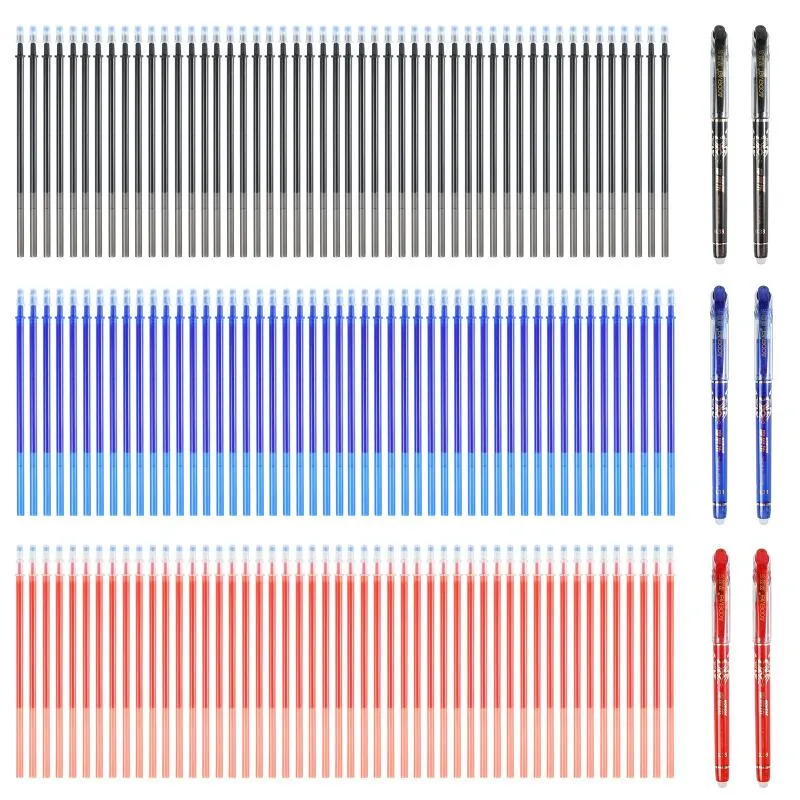 Gel Pens 2+50Pcs/Set Blue Black Red Ink Pen Erasable Refill Rod Washable Handle School Writing Stationery