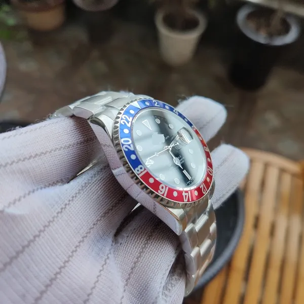Orologio da uomo 40mm Vintage classico 16710 GMT 1989 Bracciale movimento automatico orologio da polso rosso blu lunetta impermeabile padre regalo di compleanno