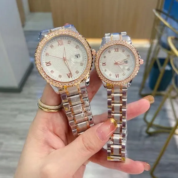 Orologi da uomo da donna per gli amanti della moda Orologi da polso con diamanti firmati di marca superiore Orologio da polso al quarzo con cinturino in acciaio inossidabile completo regalo per uomo donna regalo di San Valentino