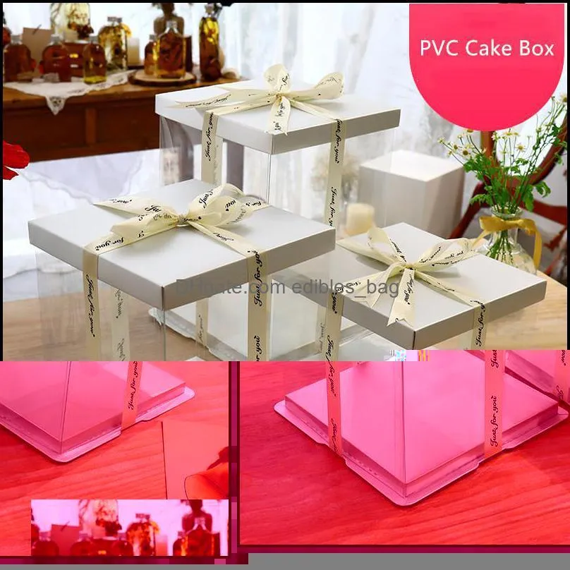 Gift Wrap 2021 White Paperboard Transparent Cake Box 6/8/10/12 Inch Pvc Flower Packaging Containers Boxes Multi Sizes Favors