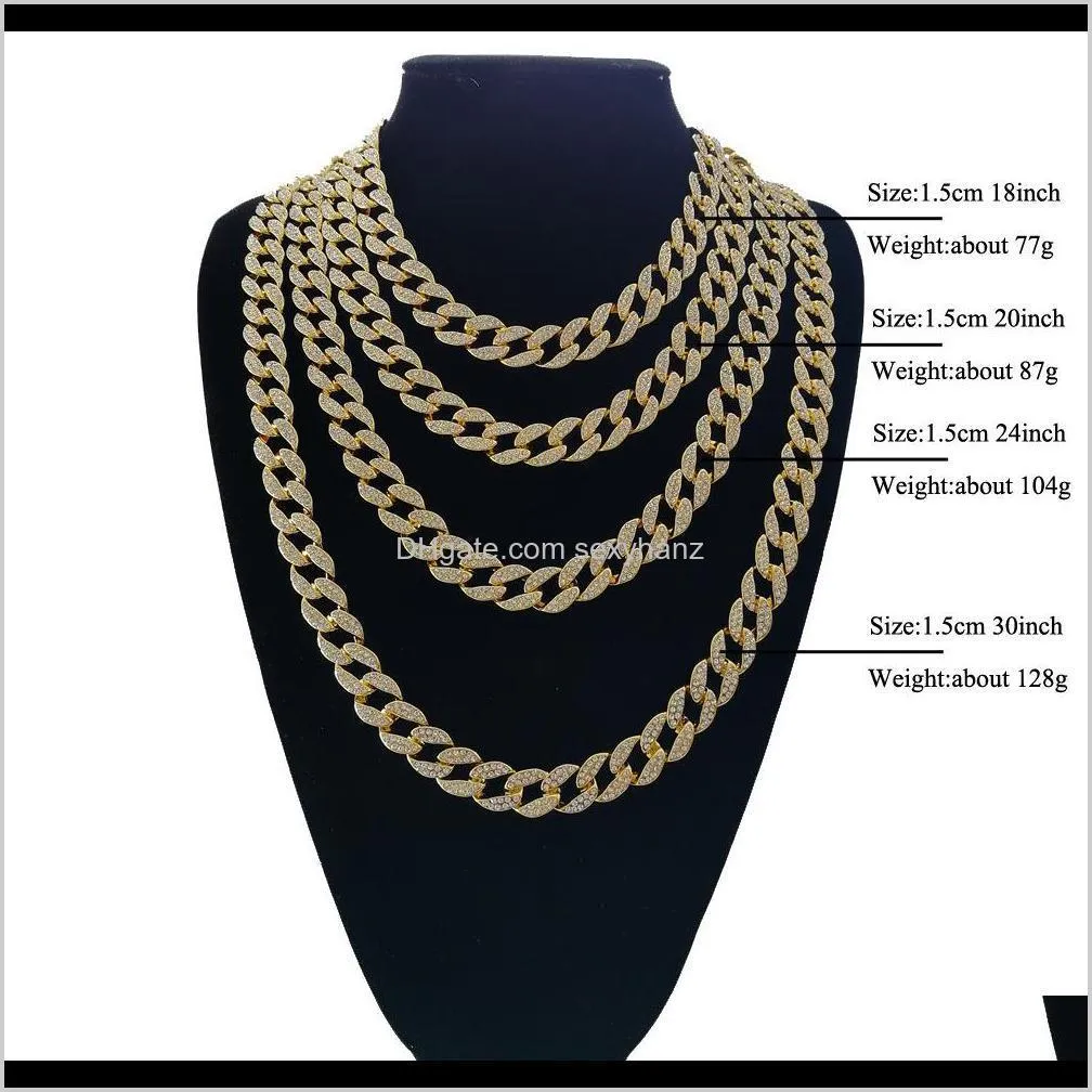 Hip Hop Iced out Cuban Chain Cuban Link Chain Necklace Bling bling Jewelry 16inch 18inch 20inch 24inch 30 inch