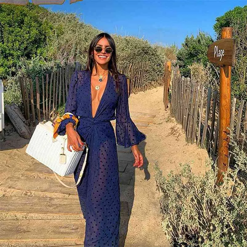 Zomer dot print wit strand cover up jurk tuniek lange pareos bikinis s zweme cardigan robe plage beachwear 210629