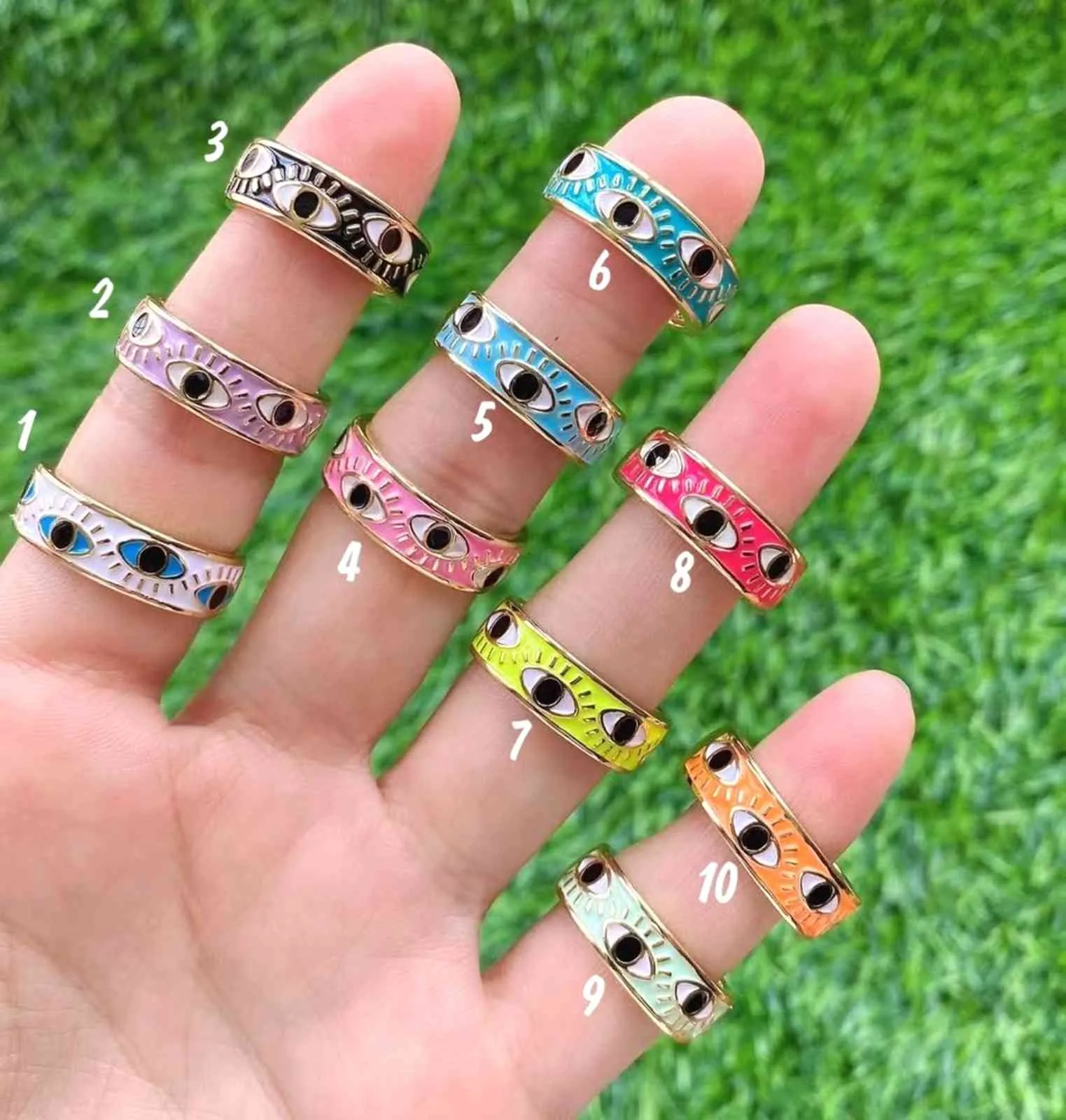 Bague porte-bonheur en émail plaqué or de différentes couleurs, 10 pièces, bijoux pour femmes et filles