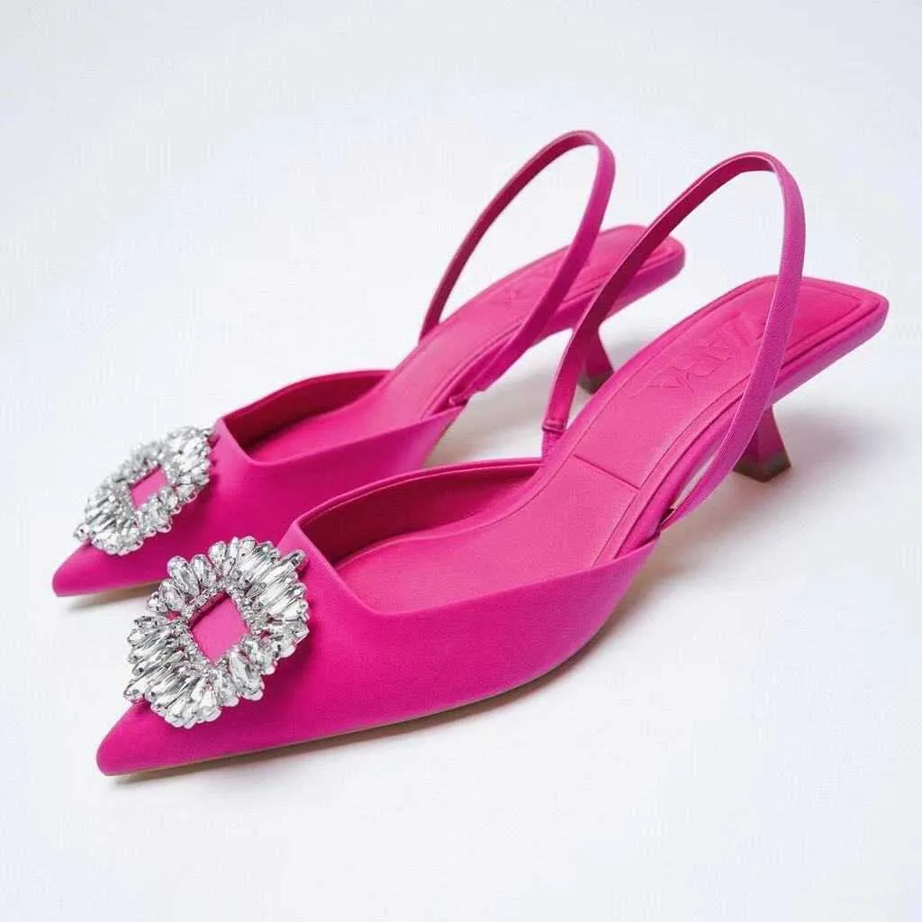 ZA Chaussures d'été pour femmes Chaussures de mariage rose rose à paillettes Chaussures documentaires exposées 210624