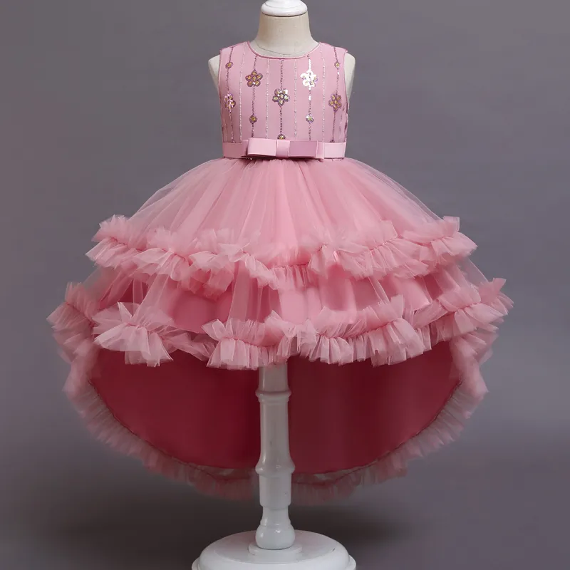 Petal Mesh pink birthday dress for New Girl's Graduation Ceremony, Beaded Tuxedo, Princess Party, Birthday, and Jacquard pink birthday dress - 210303