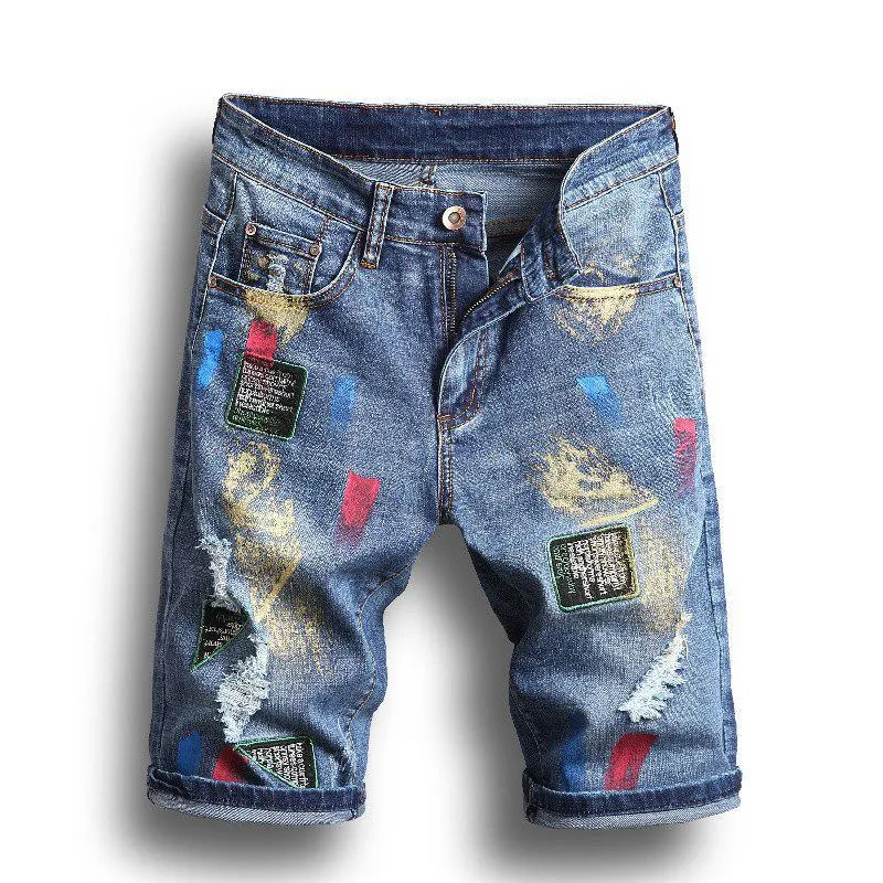 QNPQYX Sommer Zerrissene Jeans Mode Stylist Männer Shorts Gerade Hosen Herren Kurze Knie Homme Casual Jean Größe 28-40