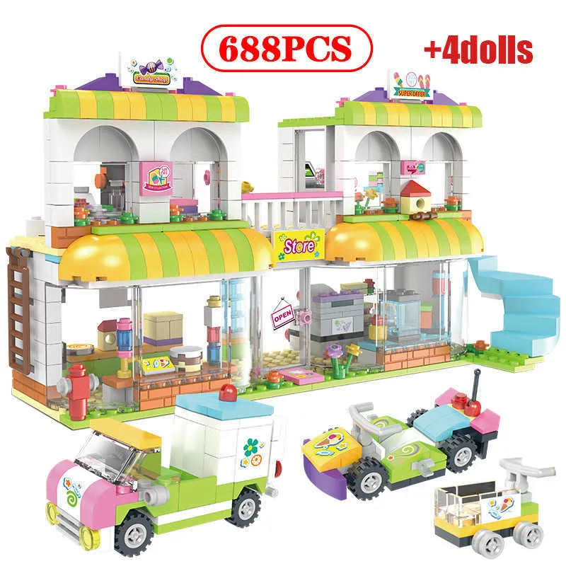 City Street View House Villa Friends Pool Party Building Blocks Diy Restaurant Shop Figures Educational Bricks Toys for Girls X0902