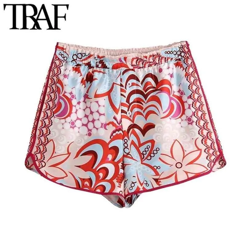 TRAF femmes Chic mode avec boutons imprimé fleuri Shorts Vintage taille haute élastique évents latéraux femme pantalon court Mujer 210724