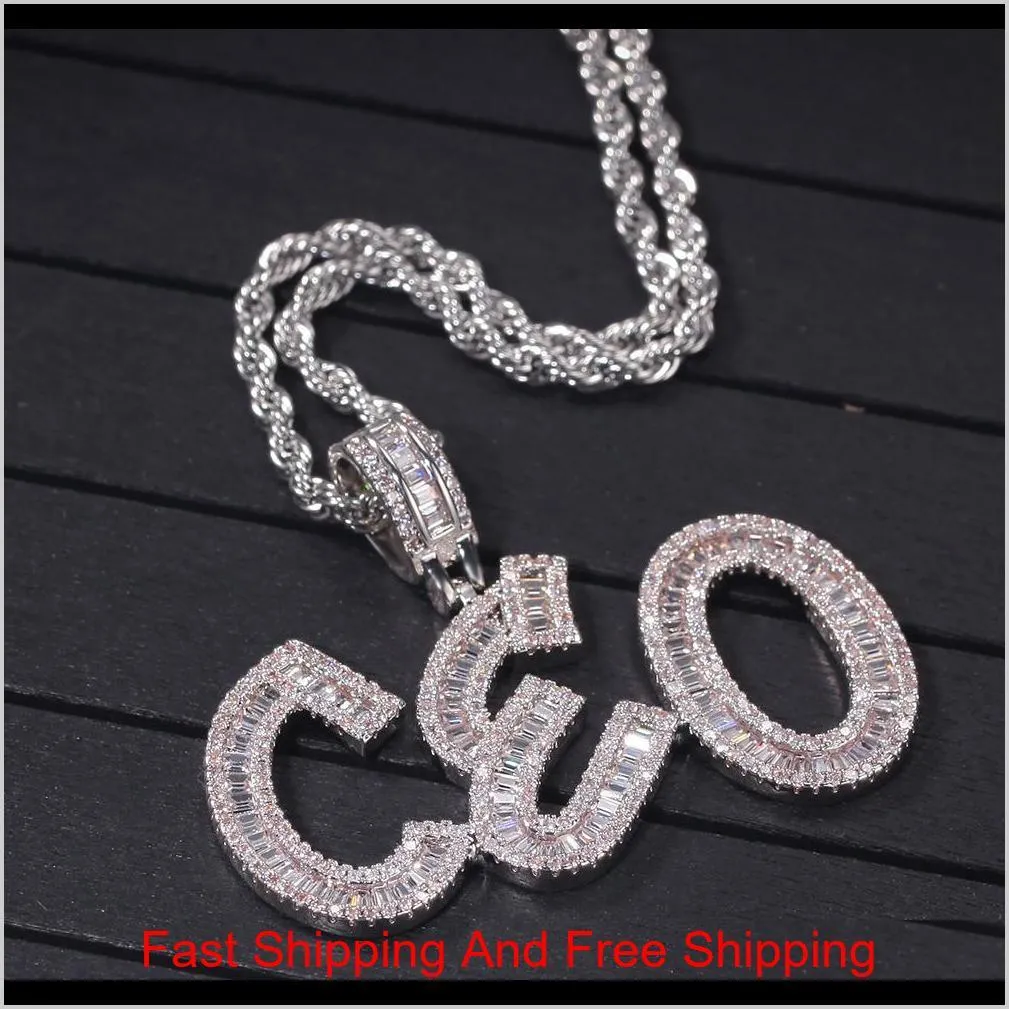 hip hop custom name baguette letters pendant necklace with rope chain gold silver bling zirconia men pendant jewelry