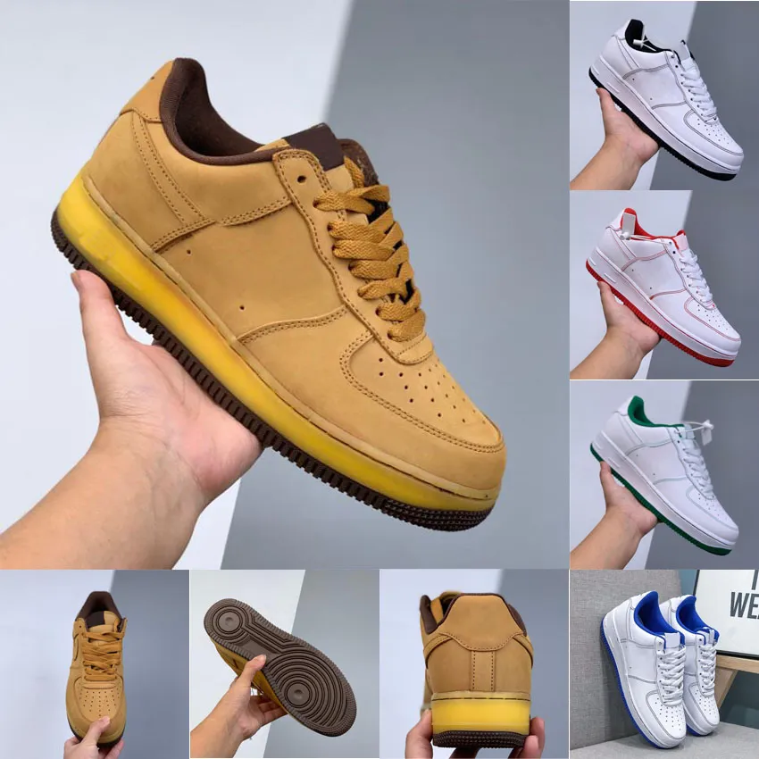 Clássicos Homens Mulheres Baixo Trainer Skate Sneaker Running Sapatos Esporte Sapatos De Couro Sapatos De Trigo Mocha Mocha Essencial Cimeira Treinamento Branco Calçado Treinamento Metade Tamanho Disponível