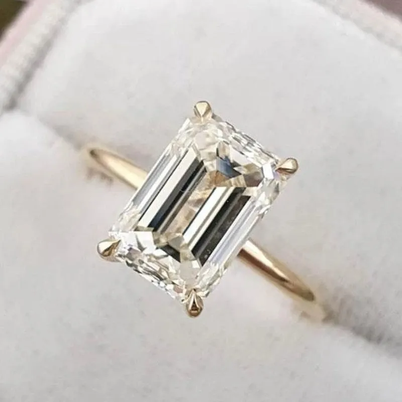 Band Rings Fashions Women Sterling Silver 925 Jewelery Classic Engagement Emerald Cut Diamond