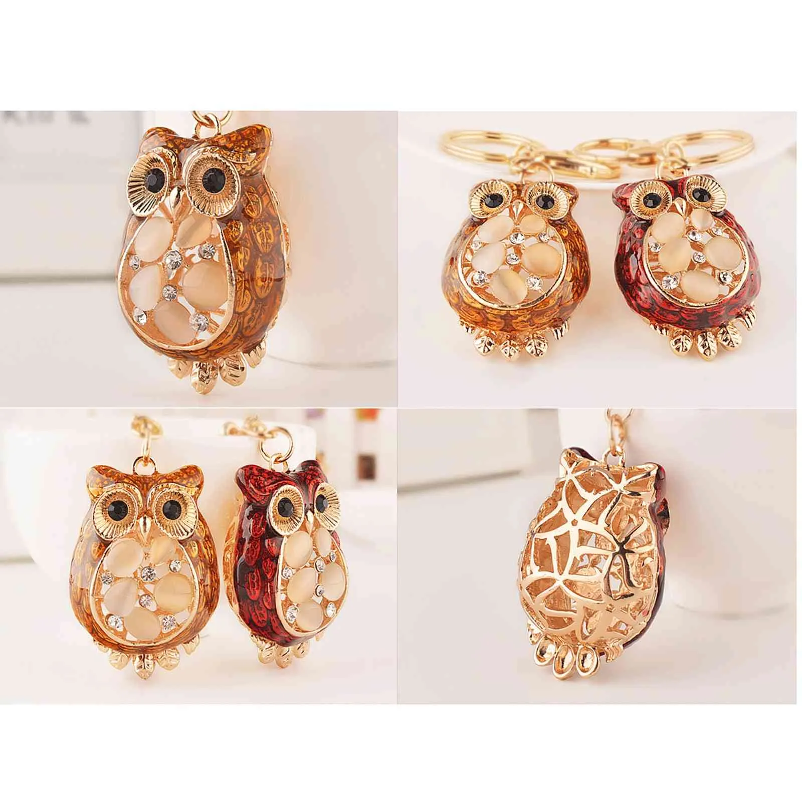 Inlagd bil Keychain Alloy Importerad Opal Owl Bag Pendant Nyckelring Ring för Lady Keys Tillbehör 2021