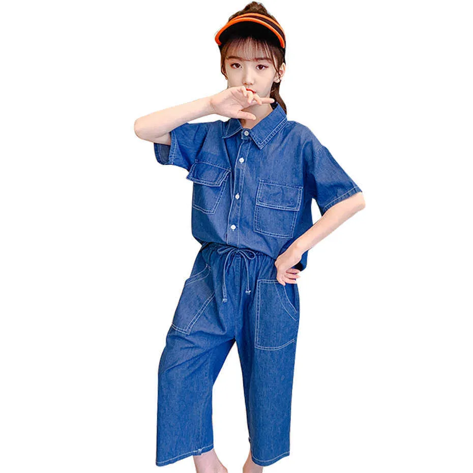 Teen Girls Kläder Solid Jacka + Byxor Sommardräkt för Tjej Casual Style Barnens TRACKSUIT 6 8 10 12 14 210528