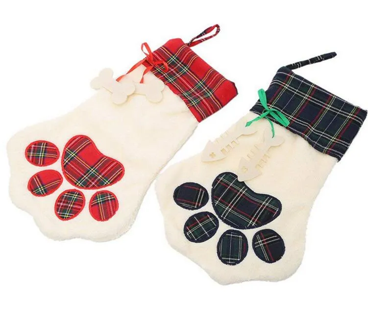 Christmas Hanging Stockings Socks Bear paw snowflake Sock xmas Tree Ornaments Decoration Home Decorations CFYZ12-WLL