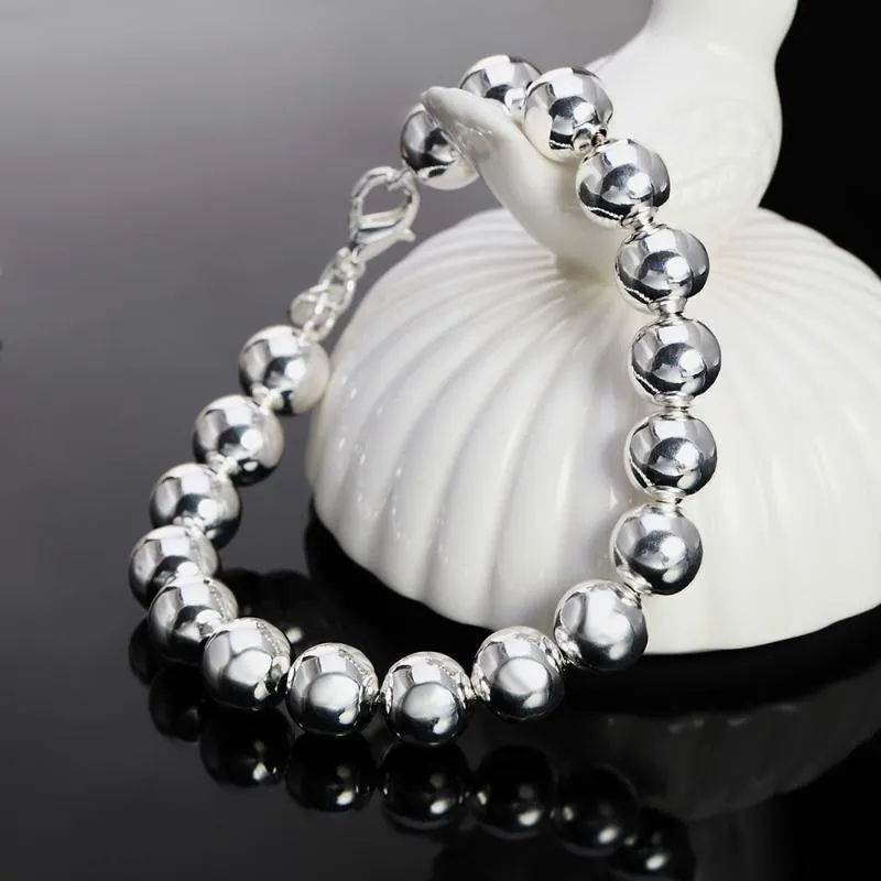 925 Sterling Silver Smooth Hematite Bead Bracelet For Women