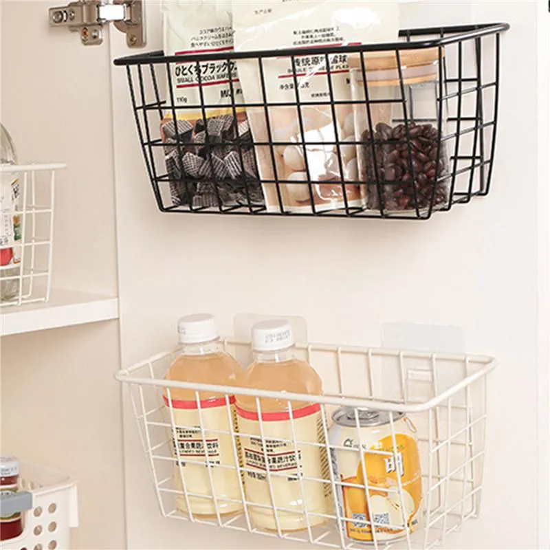 Storage Baskets Fashion Iron Basket Wall-mounted Bathroom And Kitchen Shelf Organizer Punch-free Case