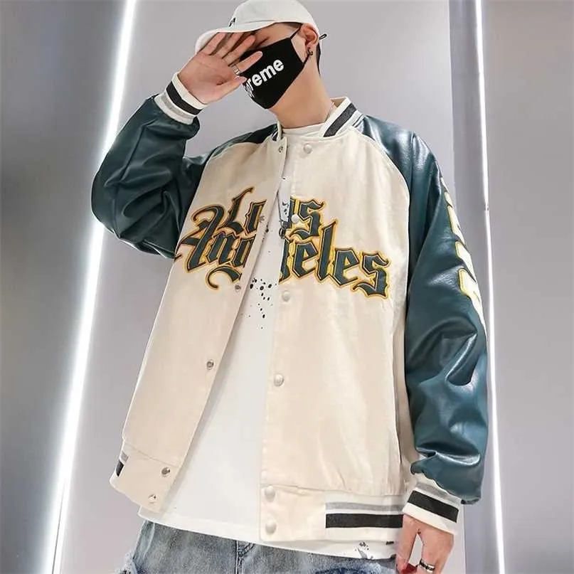 Kurtki baseballowe Haft Casual College Style Bombowiec Kurtka Loose Damska Para Topy Hiphop High Street Oversized Men Coats 211110