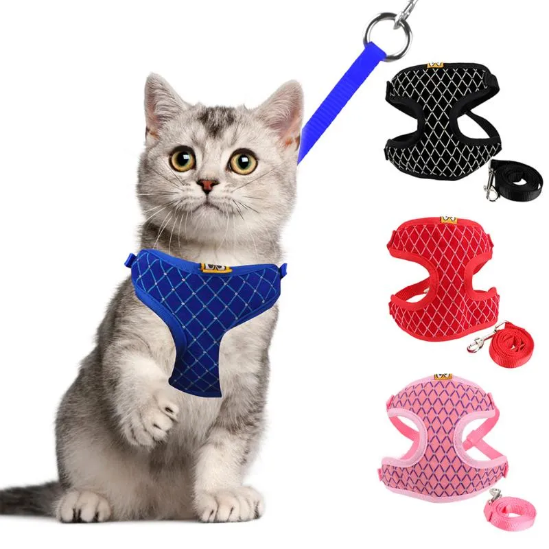 Coleiras de gato lidera produtos para animais de estimação suprimentos strass malha de arnês colete conjunto para cão pequeno