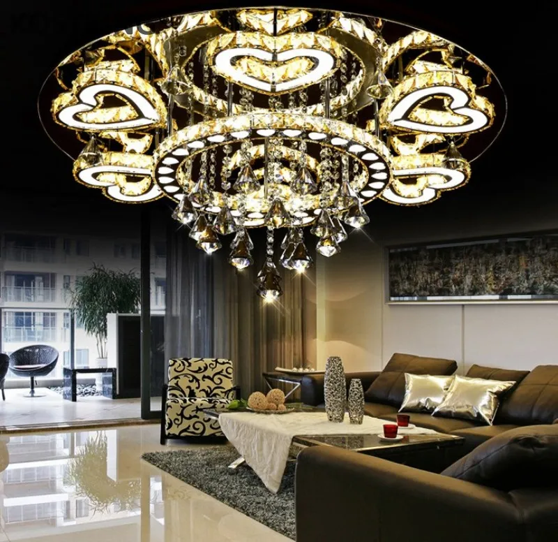 Luxus moderner Lustiker De Cristal-Decke LED-Chrom-Kronleuchter Spiegelstahl Romantisches Acryl Herz Design Kronleuchter Licht