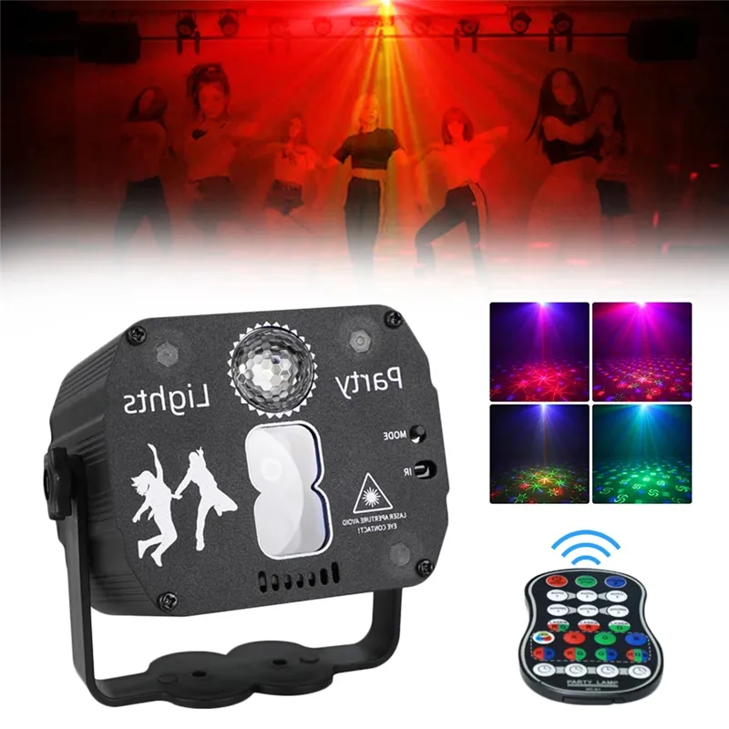 8 yeux éclairage laser Disco USB scène LED Rechargeable voix activée projecteur de lumière DJ stroboscope anniversaire mariage Bardance lumières