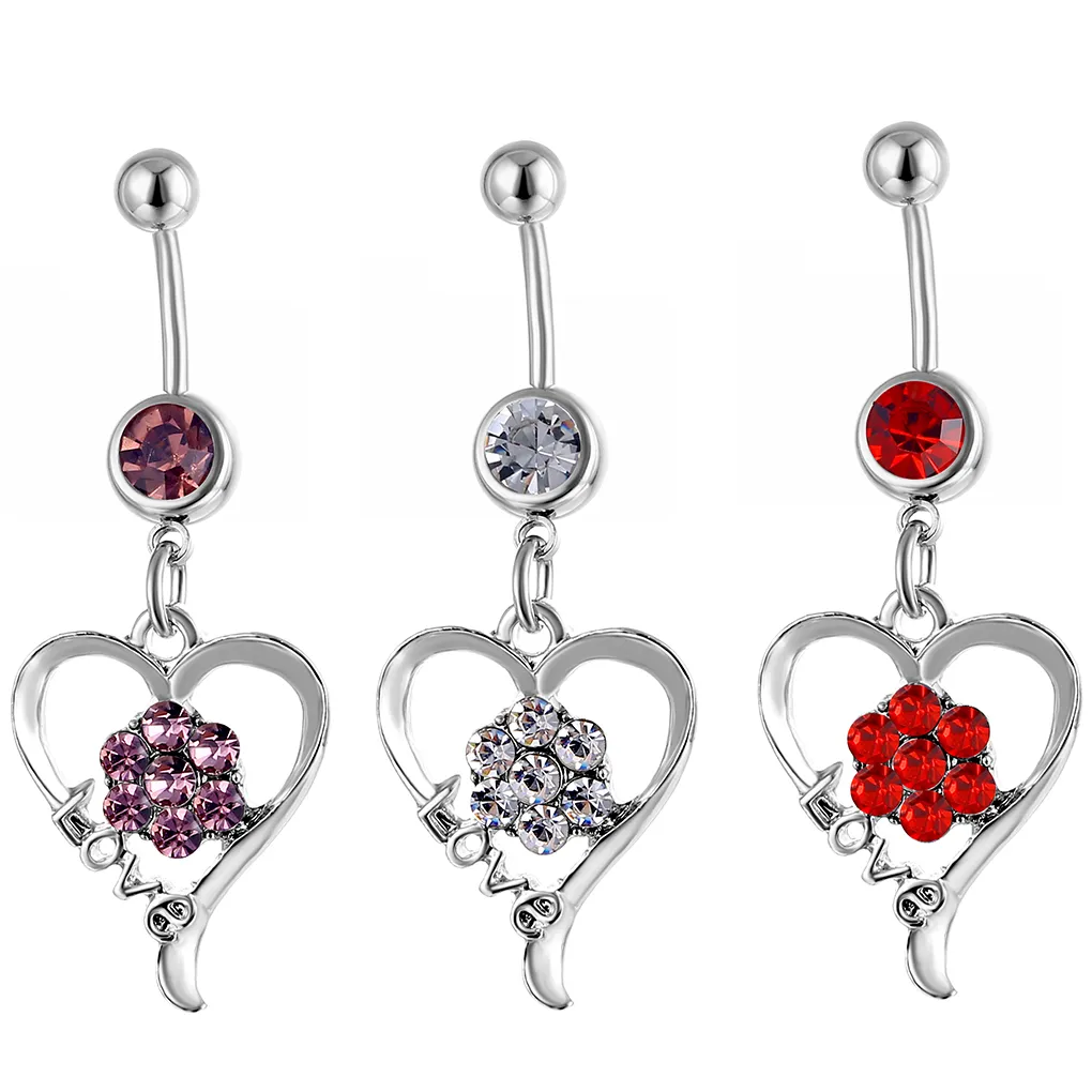 YYJFF D0539 Heart Red Color Belly Navel Button Ring