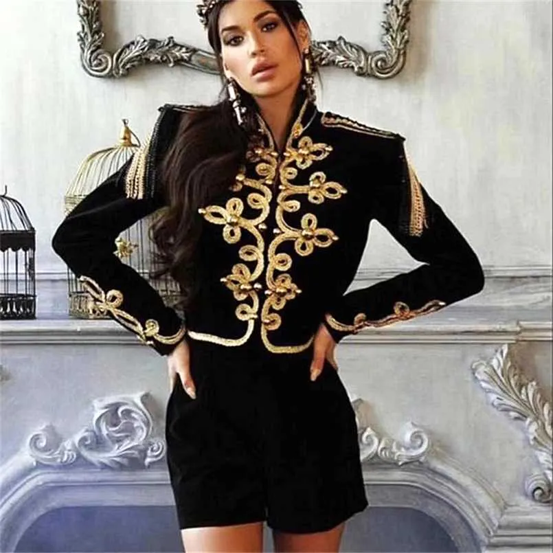 Fashion Short Jacket Women's Long Sleeve Bandage Zip Band Jacket embroidered coat Outerwear Coats 211014