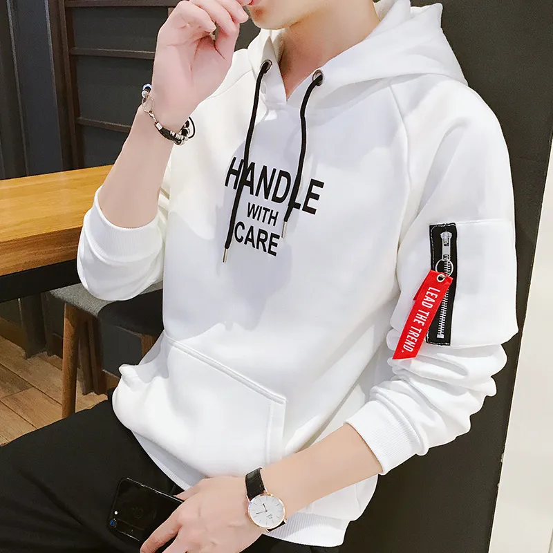 Korean Style Vintage Printed Hoodies For Men Zipper Hooded Thin