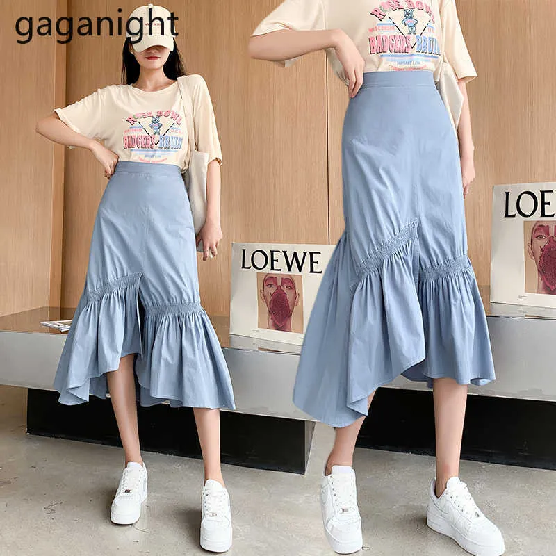 【Anyone more】Hick Nylon Flare Midi Skirt Lock and Love LL WB1105 Womens Lightweight Fold Over Flared