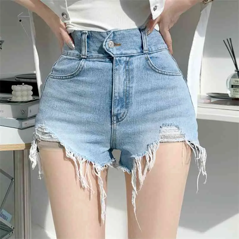 Vintage déchiré jeans shorts femmes plus taille taille haute denim femme été chic streetwear élégant filles sexy 210601