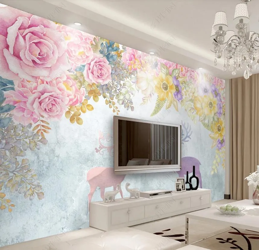Carta da parati 3d di alta qualità personalizzata decorazioni murali murali decorazioni soggiorno in stile europeo sfondo di fiori dipinti a mano