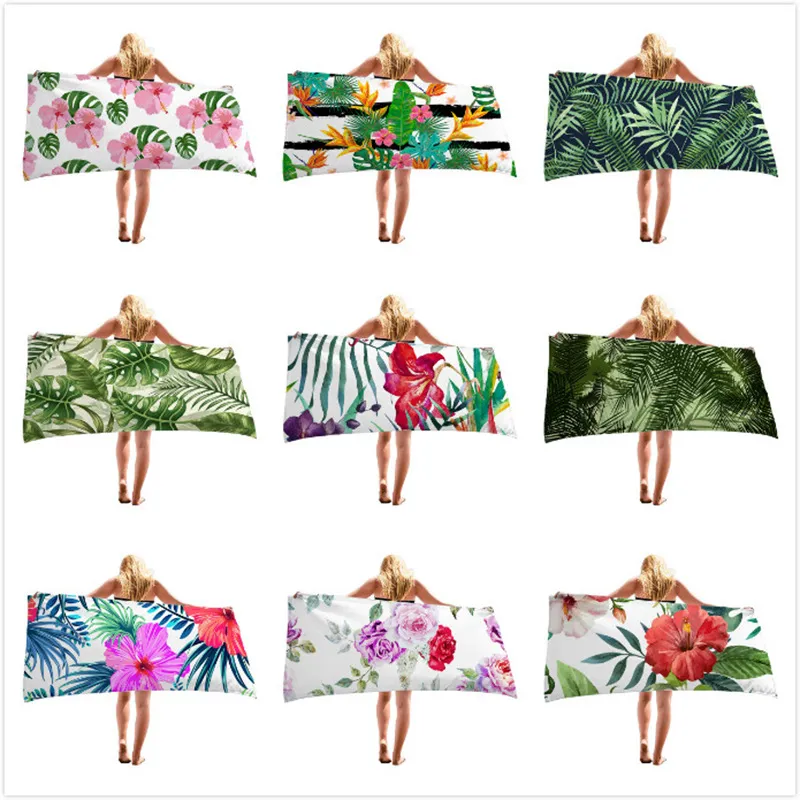 Microfibre Microfibre Quicky Secue Beach Cardves 75 * 150cm Serviette de plage Grandes serviettes de sport Accessoires de camping Série de plantes tropicales