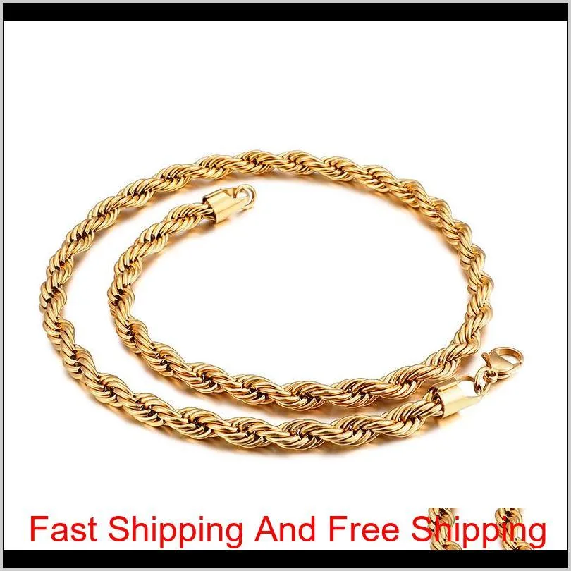 18k real gold plated stainless steel rope chain necklace for men women gift fashion jewelry accessories wholesale